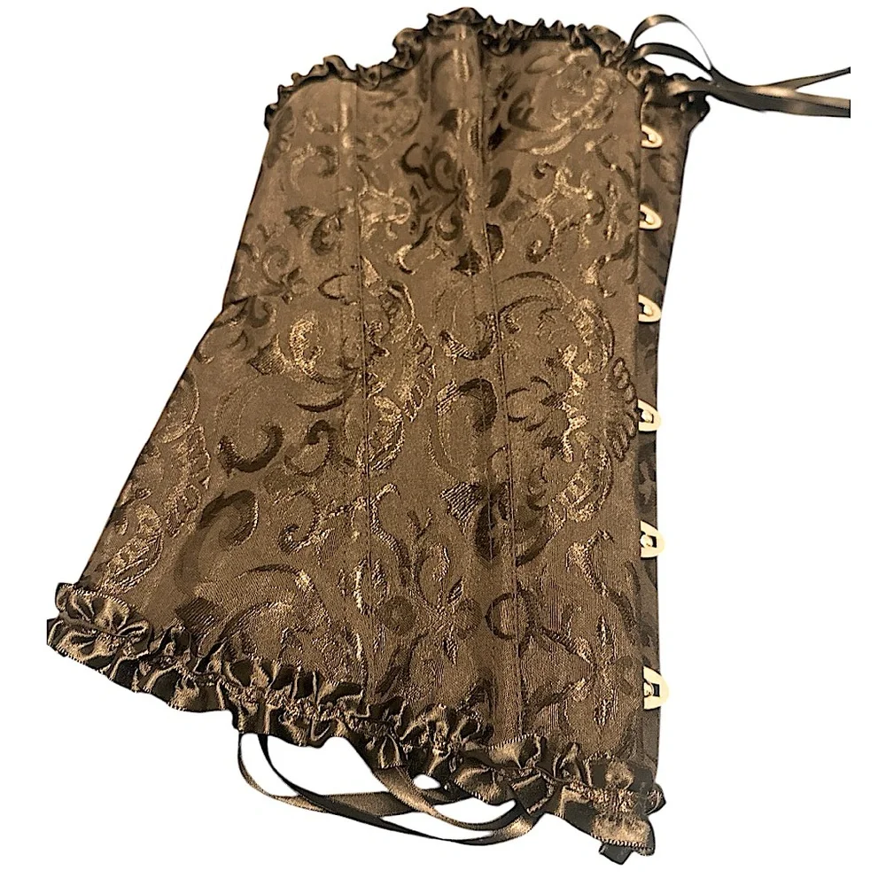 Vintage| XL |Black Jacquard |Corset |Bustier Top |Lace Up |Boned |Sexy|Goth - Picture 16 of 16